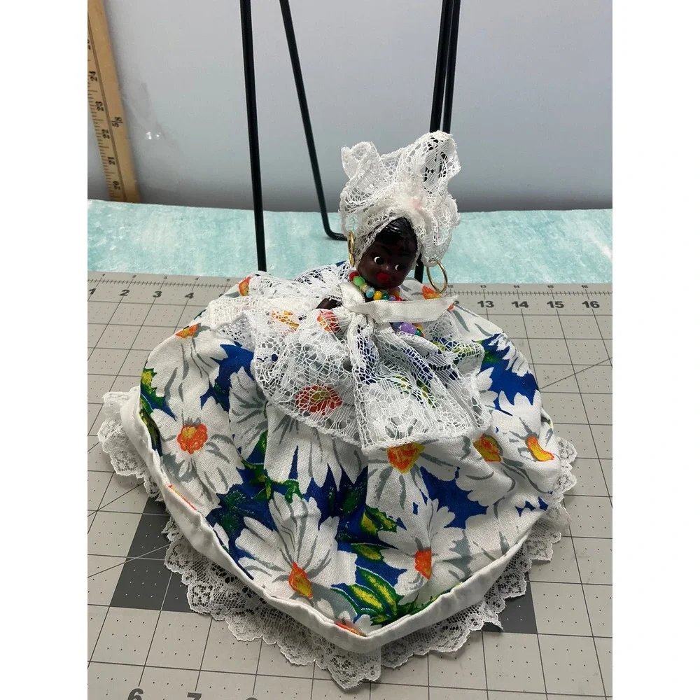 Vintage Brazil Topsy Turvy Doll Double Sided Bahiana White Lace Floral 7in